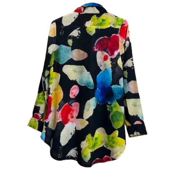 DAMEE Women’s Vibrant Multi Abstract Print Button Down Shirt Sz-PL - Picture 7 of 7